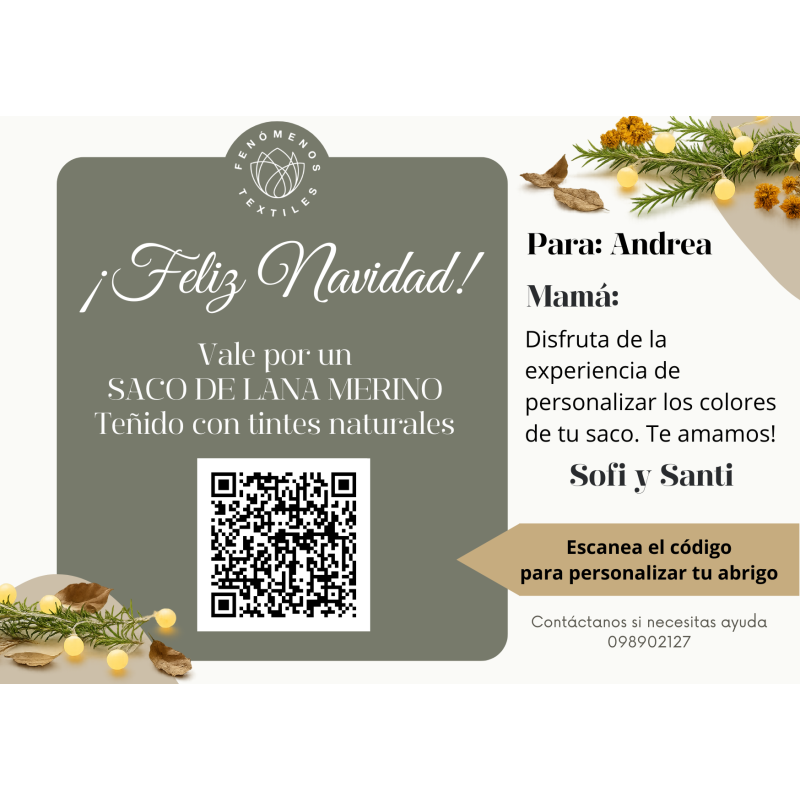Tarjeta de Regalo - Saco Personalizado de Lana Merino con Tintes Naturales
